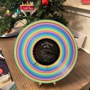 Hand Crafted Painted Vinyl Record Clock Repurposed Upcycled Fluid Art Wall Art